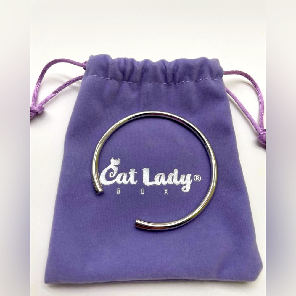 Cat silver tone bangle bracelet Cat Lady Box